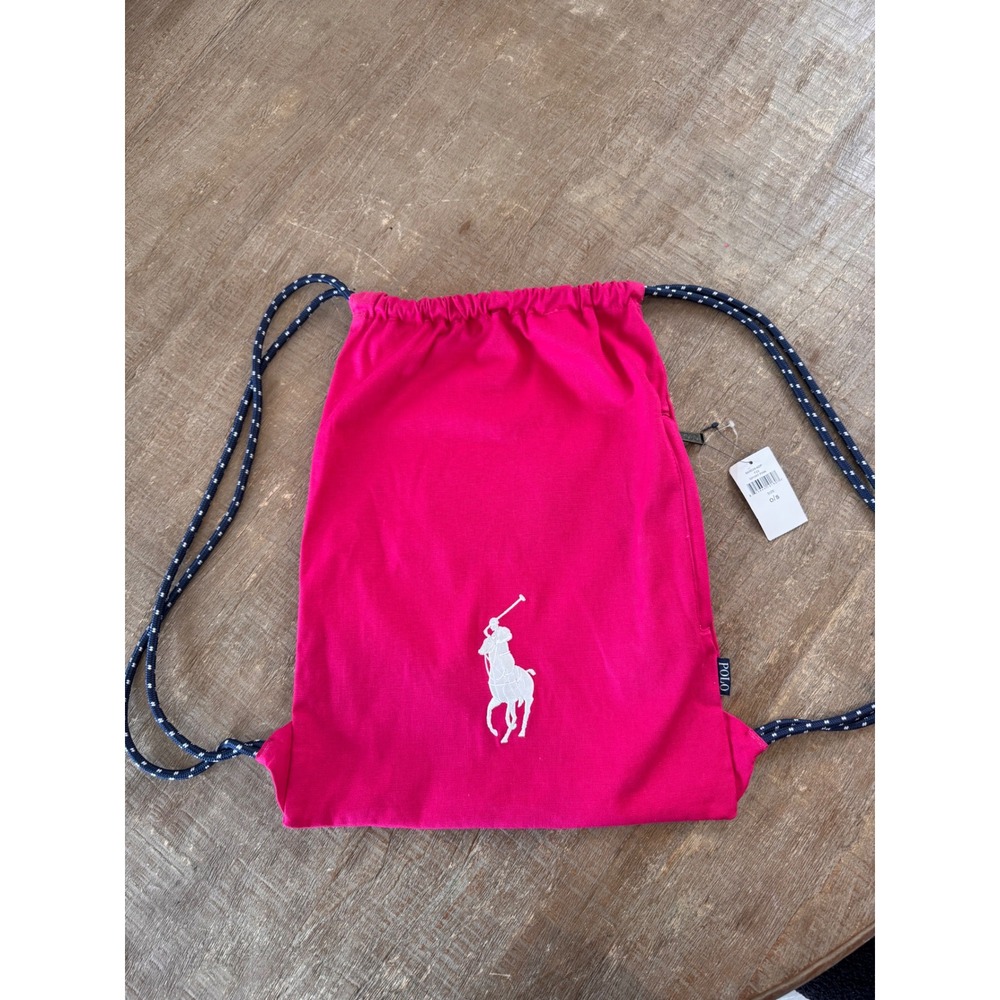 Polo Ralph Lauren Big Pony Canvas Drawstring Backpack Pink White NWT  Preppy Y2K